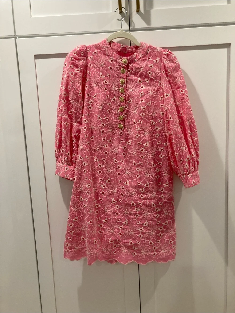 Pomander Place Pink Embroidered Eyelet Dress Size Small